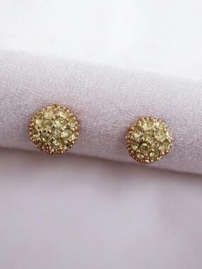 Swarovski Gold Tone Pavé Crystal Stud Earrings Champagne Dome Cluster Classic